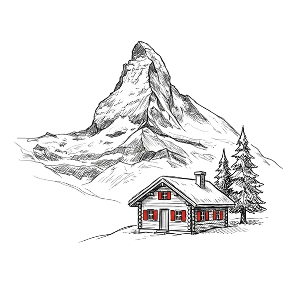 Mont Cervin illustré au trait, symbole de la précision suisse