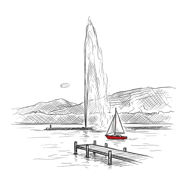 Jet d'eau de Genève illustré au trait