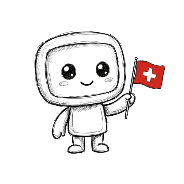 Mascotte NexaLab tenant un drapeau suisse