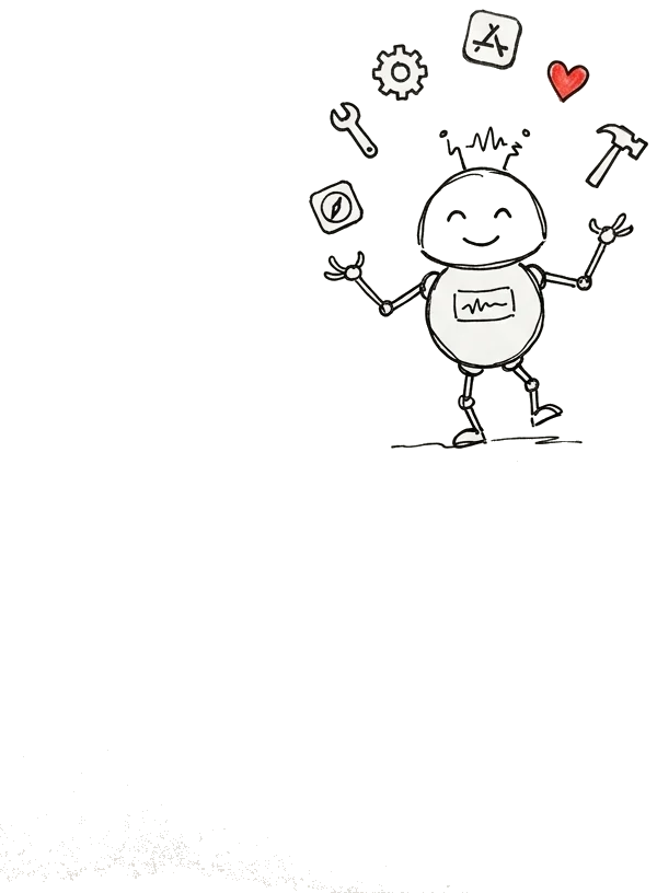 Illustration au trait — services et outils d'un agent IA pour PME